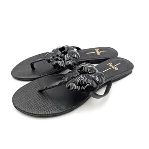 Linea Paolo Laurel Flower Sandals Open Toe Women's Black Size US8M EU38.5